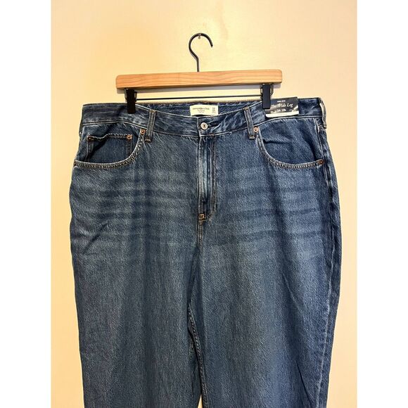NWT Abercrombie & Fitch Curve Love High Rise Wide Leg Jean Dark Size 34 Short - Picture 10 of 13